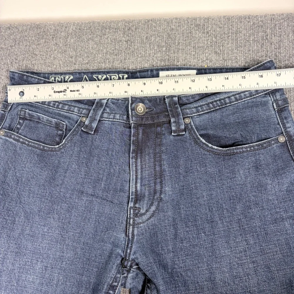 TK Axel Mens Slim Bootcut Jeans Medium Wash Blue Denim 32x30 Distressed Hem